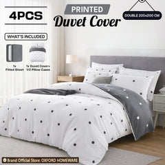 4pcs Printed Duvet Cover Set – Ultra-Soft & Breathable Microfiber Complete Bedding Set with Matching Pillowcases and Brushed Solid Color Fitted Sheet, Machine Washable, Available in All UK Sizes