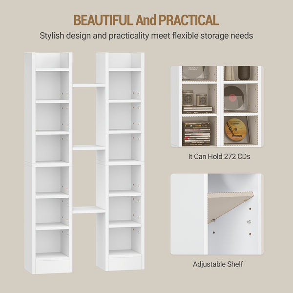 CD Shelf, 14-Tier Open CD Stand, Two-Piece Media Shelf, Freestanding Shelf, Stand Or Display Case, for Living Room, Study, 17 X 20 X 213cm, White