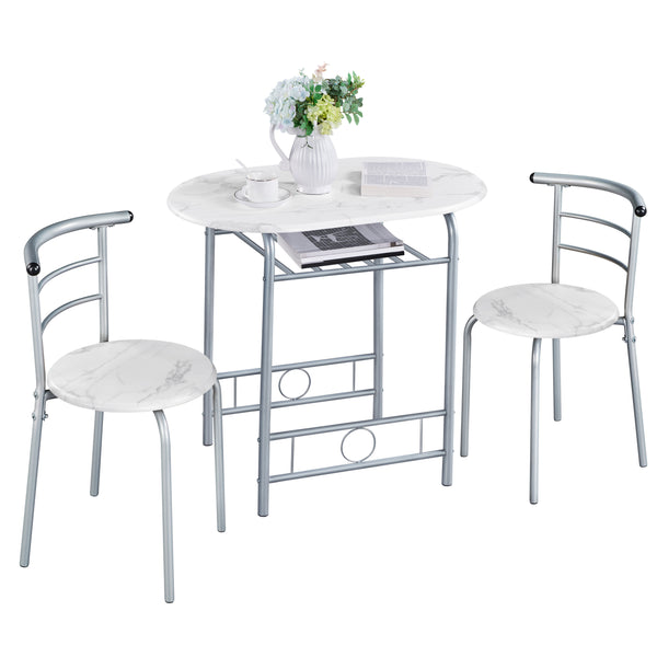 Costoffs 3 Piece Dining Table Set Modern Kitchen Table Set Space Saving Table and 2 Chairs Set with Steel Legs/Storage Rack for Kitchens/Balconies/Bedrooms/Apartments/Cafés, Natural/Drift Brown/White