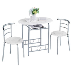 Costoffs 3 Piece Dining Table Set Modern Kitchen Table Set Space Saving Table and 2 Chairs Set with Steel Legs/Storage Rack for Kitchens/Balconies/Bedrooms/Apartments/Cafés, Natural/Drift Brown/White