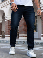 Trendy Slim-Fit Men'S Blue Denim Jeans with Stretch, Perfect for Casual Wear, Featuring a Modern Design for Young Adults