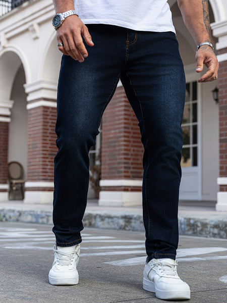 Trendy Slim-Fit Men'S Blue Denim Jeans with Stretch, Perfect for Casual Wear, Featuring a Modern Design for Young Adults
