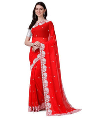Estationeryhouse Women's Georgette Embroidery Border Work Designer Saree with Blouse Piece