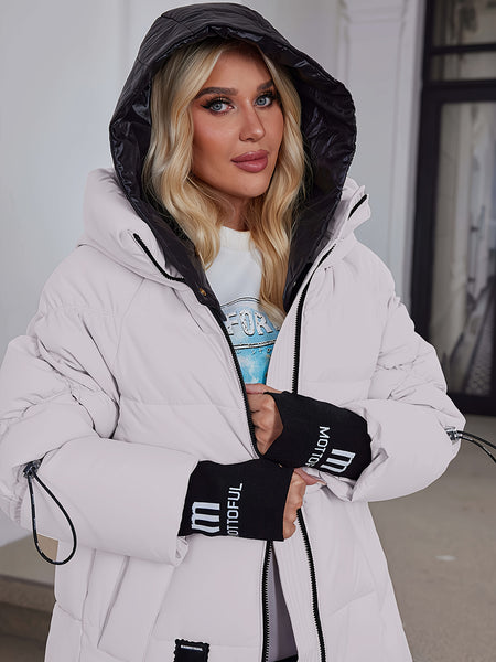 Women's Winter Casual Warm Padded Coat with Fashionable Double Hood and Windproof Cuffs