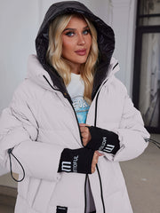 Women's Winter Casual Warm Padded Coat with Fashionable Double Hood and Windproof Cuffs