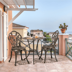 Costoffs 3pcs Patio Bistro Table Set with Umbrella Hole Outdoor Furniture Antique Aluminium Chair Rose Vine Dining Set for Garden Backyard Porch Balcony Lawn Pool