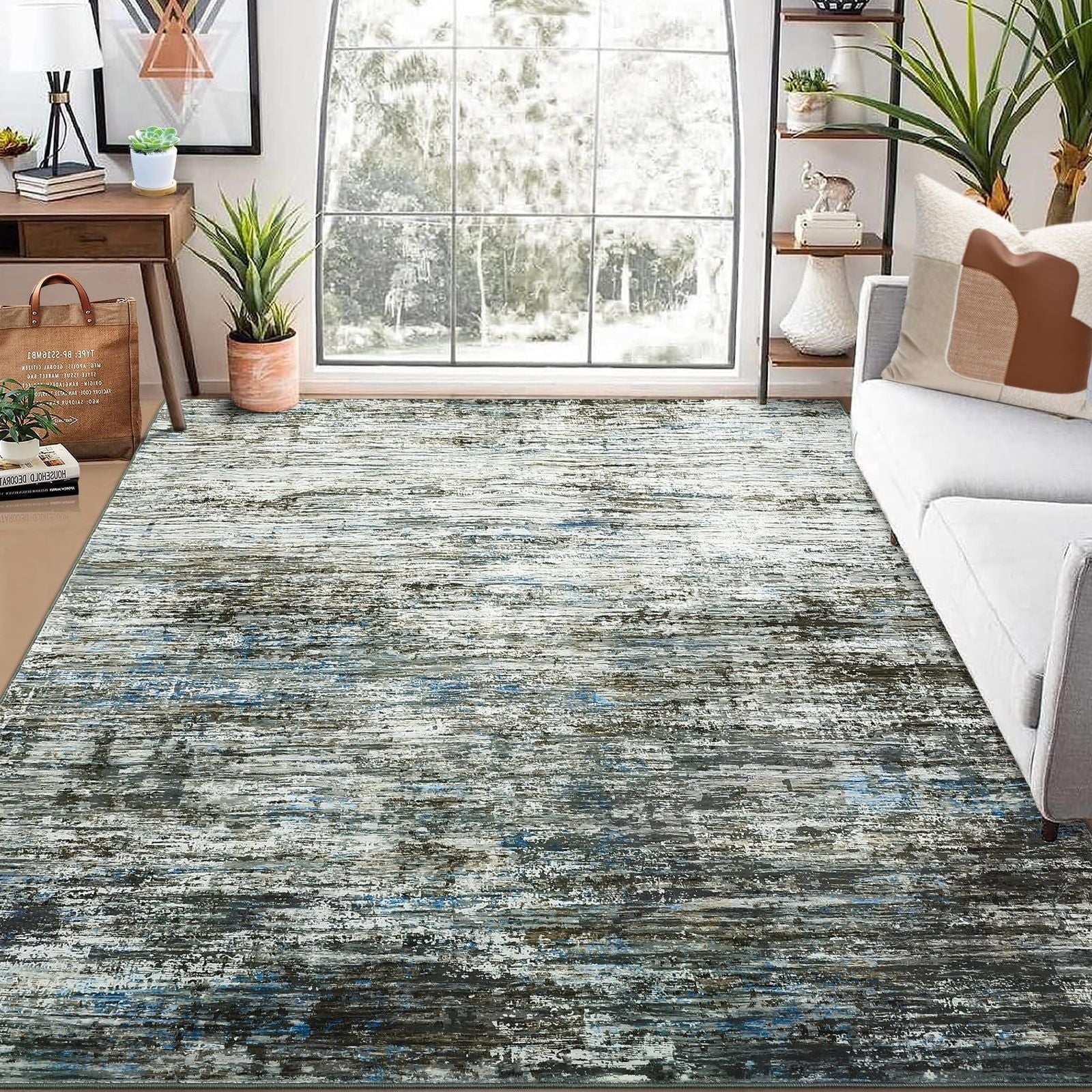 Contemporary Abstract Area Rug, Machine Washable And Non-Shedding, Soft Low Pile Design for Kitchen, Living Room, Hallway, And Laundry Room