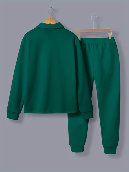 Men'S Fashionable Versatile Lapel Genuine Pocket Outwear Long Sleeve Jacket And Drawstring Solid Color Pocket Pants 2pcs Set