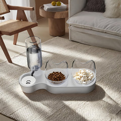 3-In-1 Pet Feeder, Pet Bowl, 40.01cm*9.3cm, Local Inventory Shipment, Triple Cat Bowl for Food And Water, Plastic Raised Cat Dish, Automatic Water Bottle, Food Bowl And Waterer Set, 15° Neck Guard, Dry And Wet Food Bowl Set for Cats