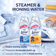 2 x Lenor Steamer & IRONING Water - 1 x SPRING AWAKENING, 1 x SUMMER BREEZE, Fabric Care Liquid for Steam Irons, Garment Steamers & Clothing Refreshing
