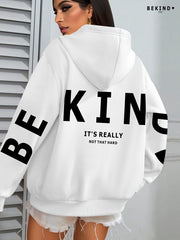IT's REALLY Print Hoodie, Casual Fashion Sweatshirt, Hooded Pocket Drawstring Sweatshirt for Fall & Winter, Women's Clothing