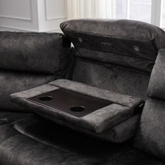 Vegas Grey Fabric Power Reclining Sectional Sofa with Storage Drawer