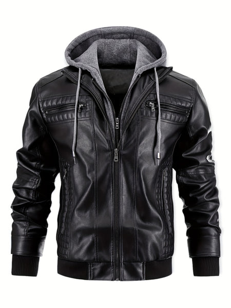 Men's Casual 2in 1 Jacket, Chic Bomber Jacket Biker Jacket with Zipper Pockets