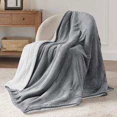 Bedsure Sherpa Fleece Throw Blanket - Fluffy Microfiber Solid Blankets for Bed and Couch Double/Twin Size, Silver Grey, 150X200Cm