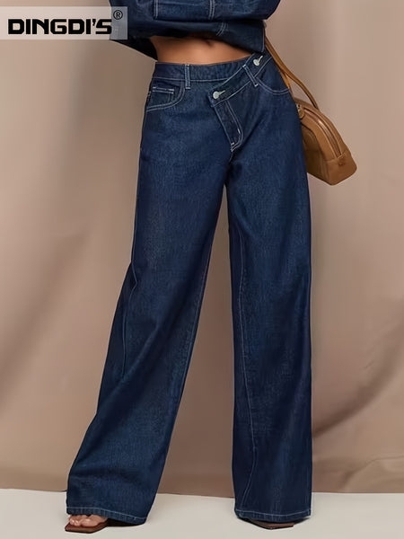 [2026SS] Women's New Stretchy Wide Leg Jeans, Loose Straight Blue Jeans, Washed Denim Trousers with Pockets, High Waisted Tummy Control Comfort Pantalones, Street Style Ladies' Outfit, Female Baggy Casual Pants for Work, Travel and Office.