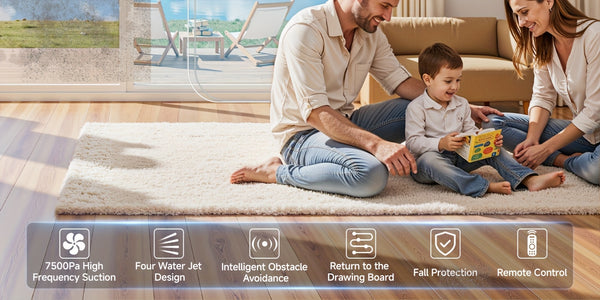 2025 Intelligent Electronic Window Cleaning Robot, Featuring 7.5Kpa Strong Suction, Smart Route Planning, an 8-Layer Safety Protection System, Edge Cleaning Capabilities, Washable Rags, Double-Sided Nozzles, And Water Volume Display