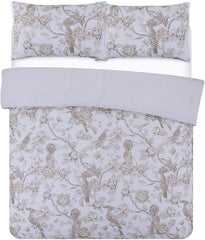 Night Comfort Eco Breathable Duvet Cover with Pillowcases | 100% Polycotton Percale Exclusive Chinoiserie Birds - Gold Design | Machine Washable and Non-Allergenic Bedding Set