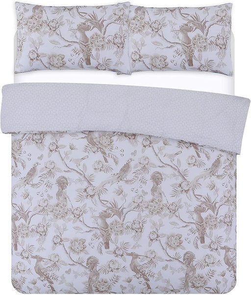 Night Comfort Eco Breathable Duvet Cover with Pillowcases | 100% Polycotton Percale Exclusive Chinoiserie Birds - Gold Design | Machine Washable and Non-Allergenic Bedding Set
