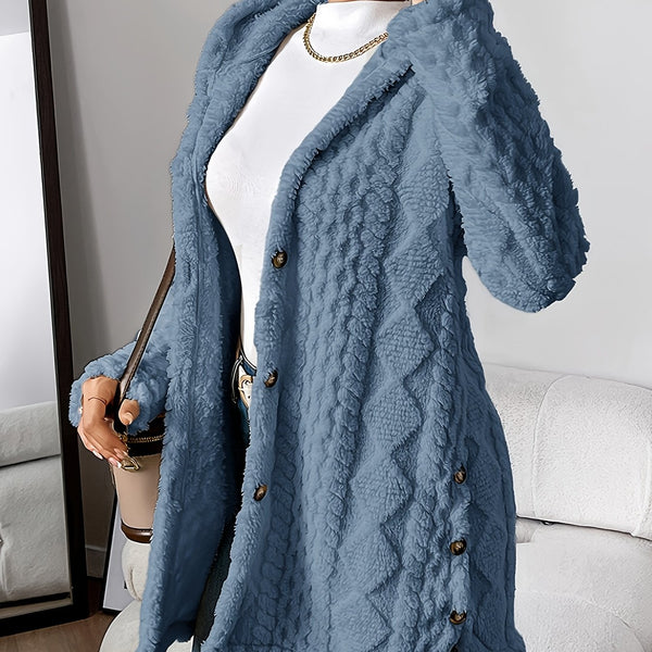 Autumn-Winter Warm Fashion Jacquard Plush Hooded Cardigan Coat