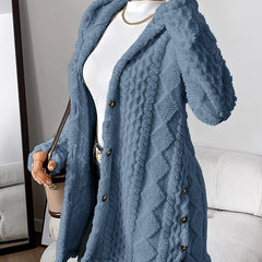 Autumn-Winter Warm Fashion Jacquard Plush Hooded Cardigan Coat