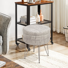 1pc Round Footrest Stool Ottoman with Storage, Makeup Vanity Chair Stool Side Table, Dressing Table Stool with Metal Legs, Couch Stool Portable Space-saving Lounge Chair for Living Room Bedroom Office Kitchen, 38x38x48cm (White)