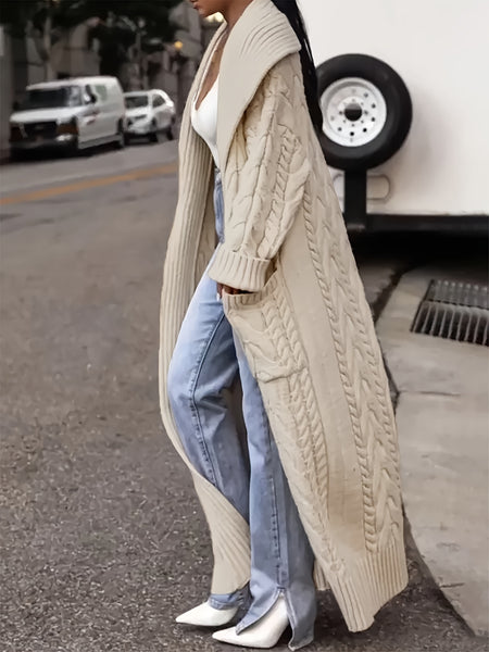 Targeted Development Direction Sweater Thick Twist Big Lapel Long Open Front Cardigan Pullover for Spring Autumn Winter