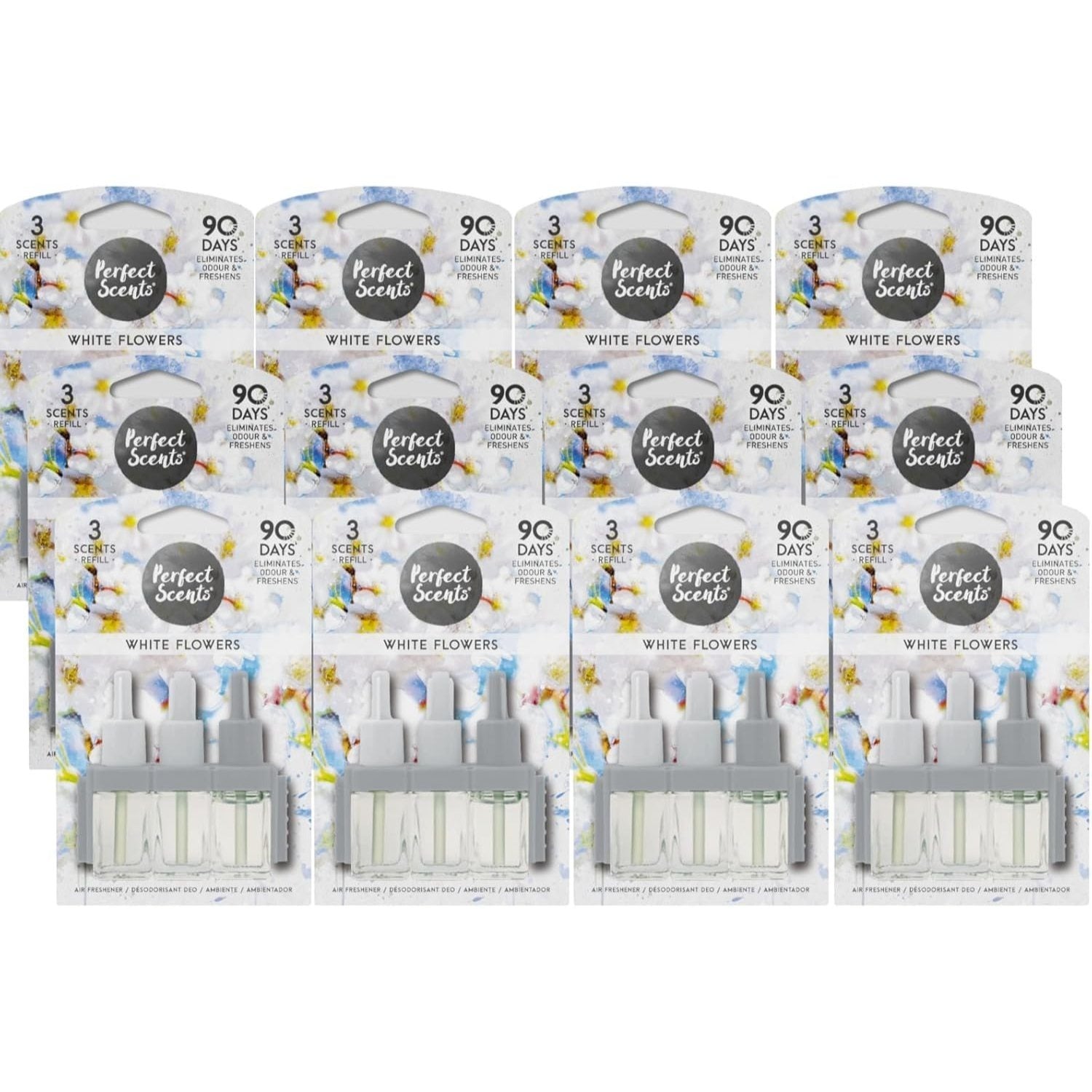 12x Perfect Scents Plug In Refill Air Freshener Compatible with 3volution, White Flowers Fragrance 20ml Each Long Lasting Home Fragrance Oil Air Freshener Refills