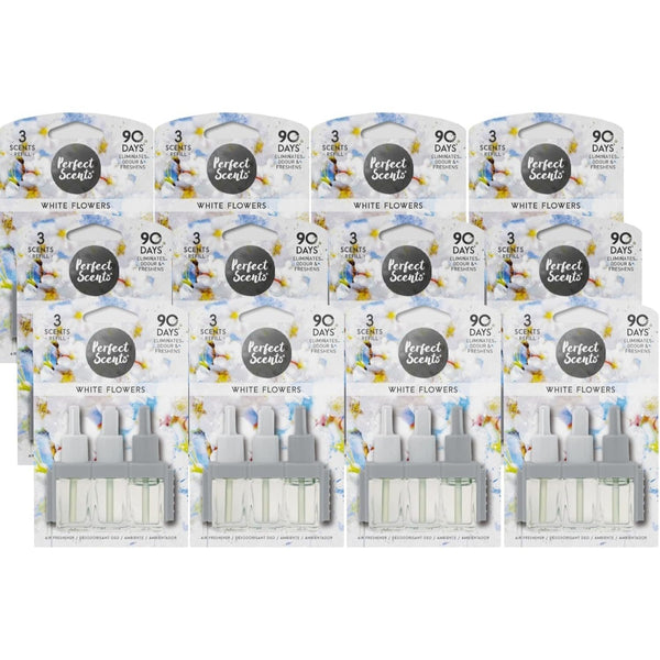 12x Perfect Scents Plug In Refill Air Freshener Compatible with 3volution, White Flowers Fragrance 20ml Each Long Lasting Home Fragrance Oil Air Freshener Refills