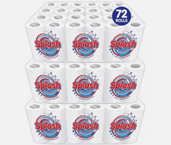 Splash 2-Ply Kitchen Roll 4-Pack Disposable Paper Tissue 72 Rolls White Paper Embossed Strong & Functional