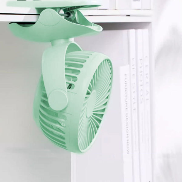Portable USB Clip Fan - Mini Rechargeable 5000mAh Battery Operated, 4-Speed Quiet Desk Fan with 360° Rotation, Type-C Charging (Green, 19.5x13x13cm, ABS+Plastic)