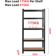 Garage Shelving Units 5 Tier Heavy Duty Shed Storage Racking Shelf Metal Boltless 1000kg Capacity 175kg Per Shelf for Warehouse Workshop Office Heavy Duty Industrial Garage Racking/Shelving Unit