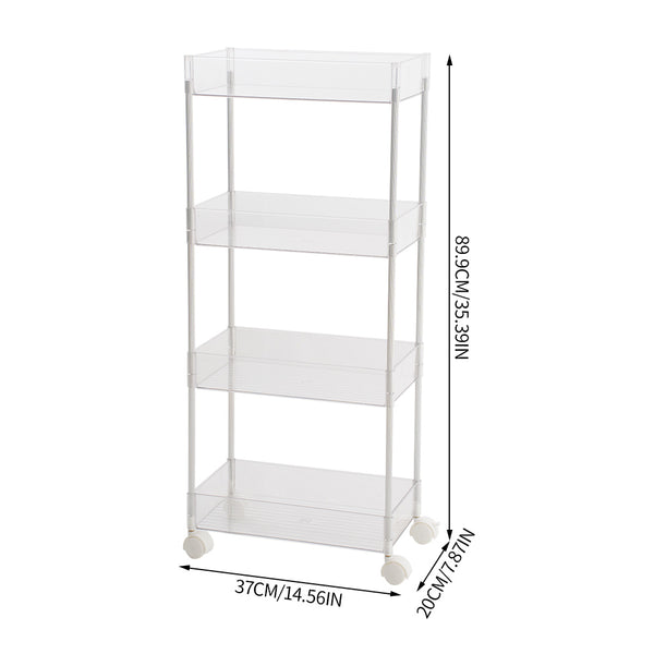 2/3/4-Tier Transparent Storage Cart - Multi-Functional Rolling Organizer with Wheels | for Bathroom, Kitchen, Laundry Room | Snack & Toiletries Holder (Easy Assembly)