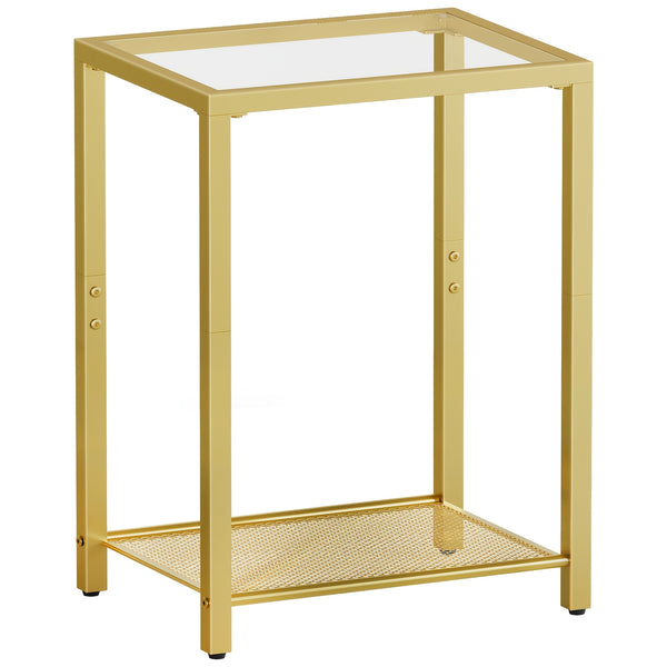 Metal Double-layer Side Table | Golden Frame with Transparent Glass Tabletop, 55cm High, Suitable for Living Room, Bedroom, Balcony, Classic Style by HOOBRO