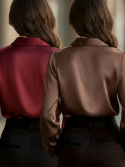 Ladies' 2pcs Top Set: High-end Solid Color Long-sleeve Shirt with Lapel, Simple and Fashionable Design, Light Luxury Commuting Top That Exudes Elegance and Professionalism. Suitable for Various Occasions Such as the Workplace, Dates, and Daily Wear