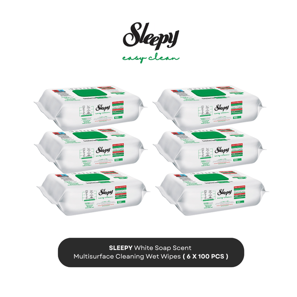 Sleepy Easy Clean Cleaning White Soap Scent Wipes with White Soap – 3x100 or 6x100pcs (300 / 600 Wipes) | Moist Cleaning Wipes with Natural Formula | For Glass, Furniture, Bathroom, Kitchen, Car & Electronics | Extra Cleanliness & Fresh Scent