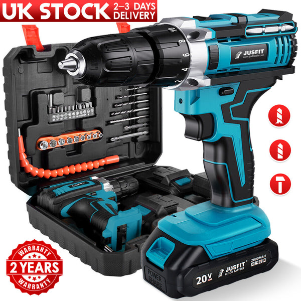 Cordless Combi Hammer Impact Drill Driver Electric Screwdriver & 2 Battery Electric Screwdriver Set 25+3 Clutch, Handheld Cordless Hammer Drill, 29 PCS Drill Bits, LED Light for Home and Garden DIY Project