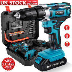Cordless Combi Hammer Impact Drill Driver Electric Screwdriver & 2 Battery Electric Screwdriver Set 25+3 Clutch, Handheld Cordless Hammer Drill, 29 PCS Drill Bits, LED Light for Home and Garden DIY Project