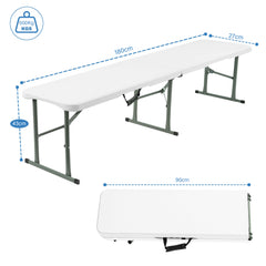6FT Folding Bench - Portable White Folding Garden Bench for Indoor/Outdoor Use, Suitable for Dining, Picnics, BBQs, Camping, and Versatile Seating in Gardens, Patios, or Events