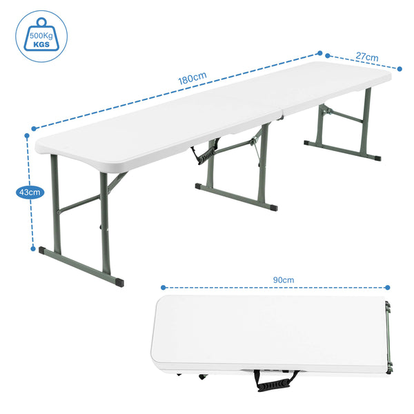 6FT Folding Bench - Portable White Folding Garden Bench for Indoor/Outdoor Use, Suitable for Dining, Picnics, BBQs, Camping, and Versatile Seating in Gardens, Patios, or Events