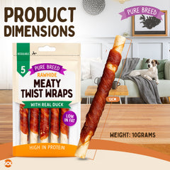 Pure Breed 10 Pack Meat Wrapped Rawhide Dog Treats | Duck Chews for Dogs | High-Protein & Low-Fat Natural Dog Chew Sticks | Long-Lasting Rawhide Twists for Small & Large Breeds | Promotes Healthy Teeth & Great for Training, Rewards, and Chewing Satisfacti
