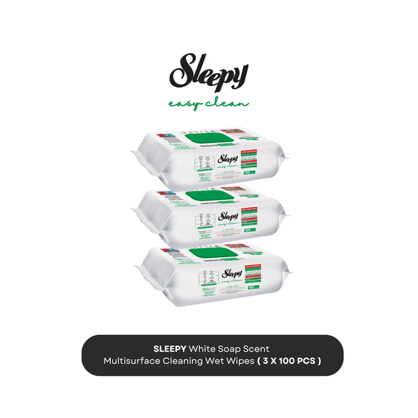 Sleepy Easy Clean Cleaning White Soap Scent Wipes with White Soap – 3x100 or 6x100pcs (300 / 600 Wipes) | Moist Cleaning Wipes with Natural Formula | For Glass, Furniture, Bathroom, Kitchen, Car & Electronics | Extra Cleanliness & Fresh Scent