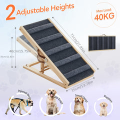 Dog Ramp for Bed Height Adjustable Folding Pet Ramp with Non-Slip Rug Surface Portable Wooden Dog Steps Stairs for Small Large Animals for Sofa Couch