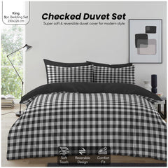 Gingham Moor Check Duvet Cover Set | Plain Reversible Microfibre Quilt Bedding with a Soft Lightweight Feel and Stylish Check Design | Ultra-Soft Matching Pillowcases for Everyday Bedroom Comfort | Available in Single, Double, King Sizes | Fast Dispatch f