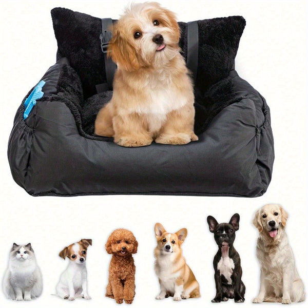 Comfortable Car Seat for Small Dogs And Cats, Featuring a Safety Leash, Storage Pocket, And Non-Slip Base, Perfect for Safe Travel (Black, 50X50X20Cm)