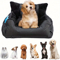 Comfortable Car Seat for Small Dogs And Cats, Featuring a Safety Leash, Storage Pocket, And Non-Slip Base, Perfect for Safe Travel (Black, 50X50X20Cm)