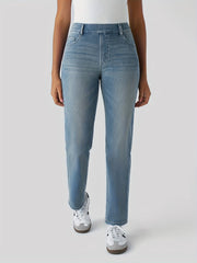 Women's High Waisted Light Wash Blue Distressed Stretchy Jeans - Light Blue Washed Texture, Multiple Pockets, Straight Leg Fit, All-Season Casual Pants for Women, Comfortable Casual Attire & Layering, Machine Washable (Light Blue) - Versatile for Jeans or