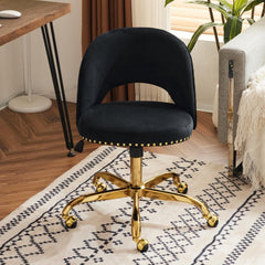 Office Chair Velvet Fabric Swivel Computer Desk Chair Comfy Armless Vanity Task Chair With Adjustable Height, Ergonomic Chair for Home Bedroom (Delicate Lilac)
