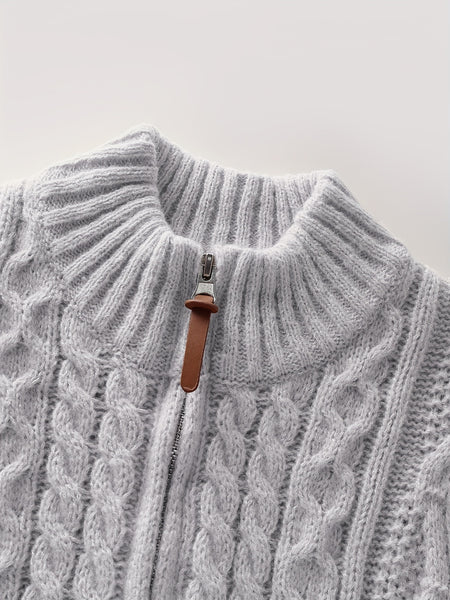 2025 Winter American Stand-Up Collar Half-Zip Knit Aran Sweater Mr. Pony Knitwear Pullover Card