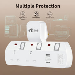 Hulker 3-Way UK Plug Switched Socket with 2 USB | Multi Plug Extension, Wall Plug Adapter, Turn 1 into 3, Surge Protection Power Extension Adapter, British Specification Plug, Operating Voltage 110V/220V