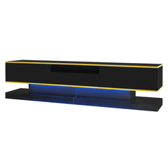 180cm LED TV Stand with 3 Drawers & Open Shelf, High Gloss Modern TV Cabinet with RGB Lights & Gold Trim, PB Board Entertainment Center for Living Room, Gaming & Home Theater - Holds up to 65 Inch TV, Smooth Glide Drawers, Scratch-Resistant, Easy Assembly